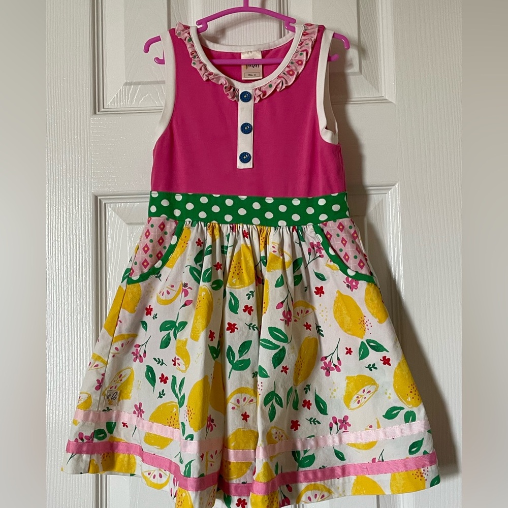 Pink and White Toddler Dress with Lemon Print